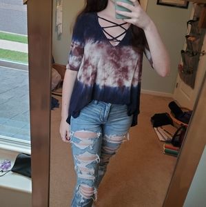 Blue and pink tie dye short sleeve